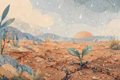 Gentle Rain on Cracked Soil at Dawn