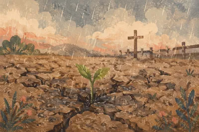Gentle Mercy Rain Reviving Cracked Soil