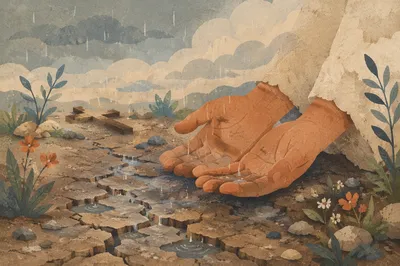 Merciful Rain Over Cracked Garden Soil