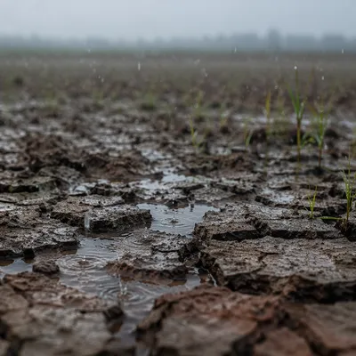 Gentle Rain on Cracked Dry Soil