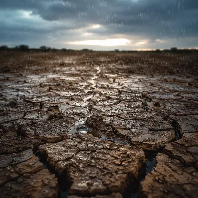 Gentle Rain on Cracked Dry Soil