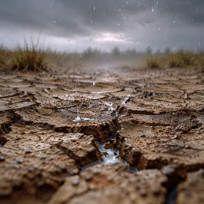 Gentle Rain on Cracked Dry Soil