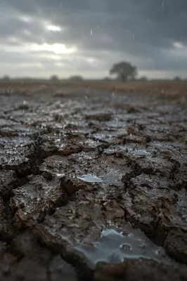 Gentle Rain on Cracked Dry Soil