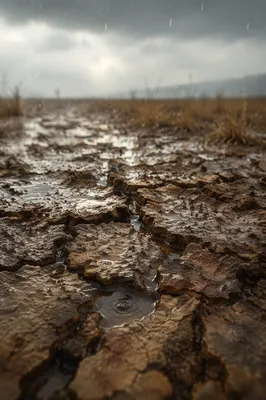 Gentle Rain on Cracked Dry Soil