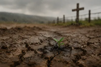Gentle Mercy Rain Over Cracked Soil
