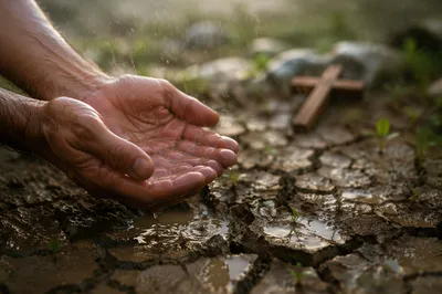 Merciful Rain Over Cracked Garden Soil