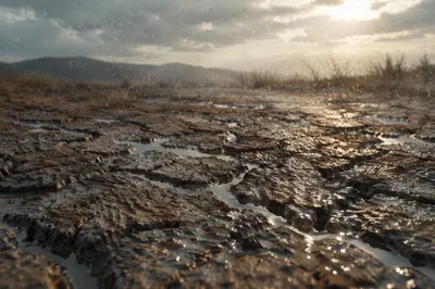 Gentle Rain on Cracked Dry Soil