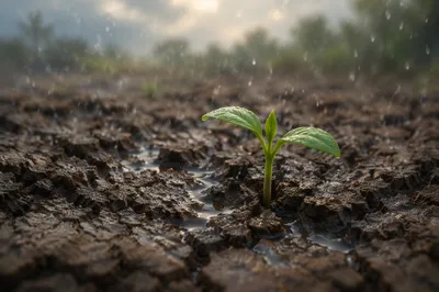 Gentle Rain Reviving Cracked Soil Sprout