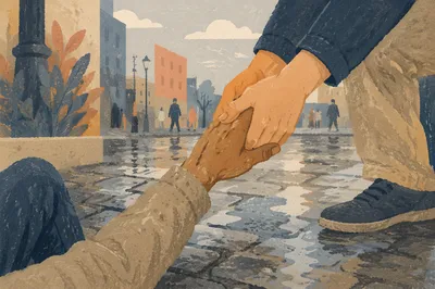 Merciful Hands Lifting Someone From Pavement