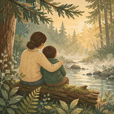 Mother and Son Quiet Forest Bond