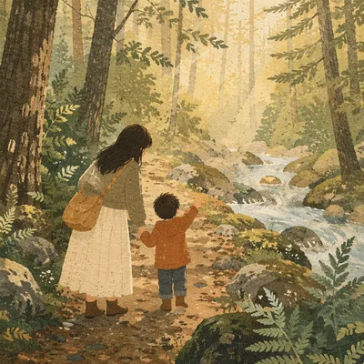 Mother and Son Forest Walk Bonding