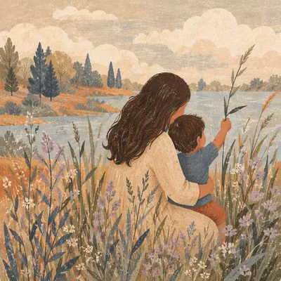 Mother and Son Meadow Bonding