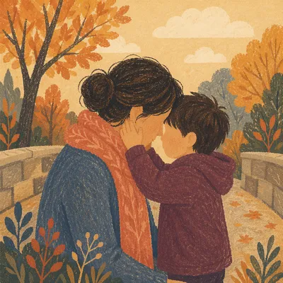 Mother and Son Autumn Bonding Moment