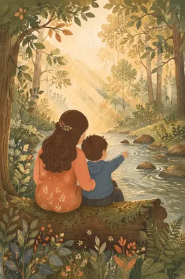 Mother and Son Woodland Morning Bond