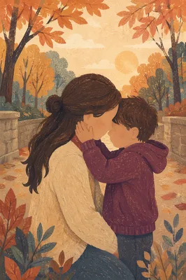 Mother and Son Autumn Park Embrace
