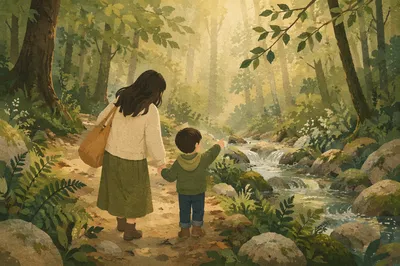 Mother and Son Forest Trail Bonding
