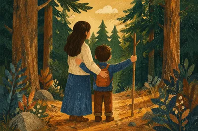 Mother and Son Forest Embrace