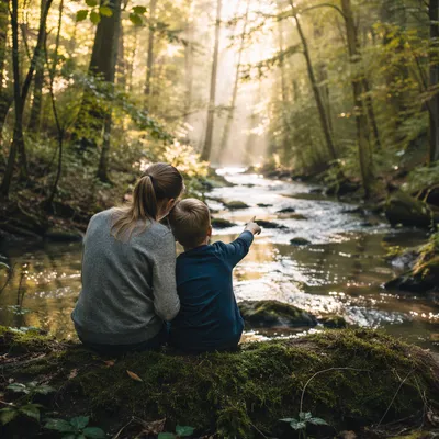 Tender Mother and Son Woodland Moment