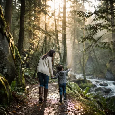 Mother and Son Forest Trail Bonding