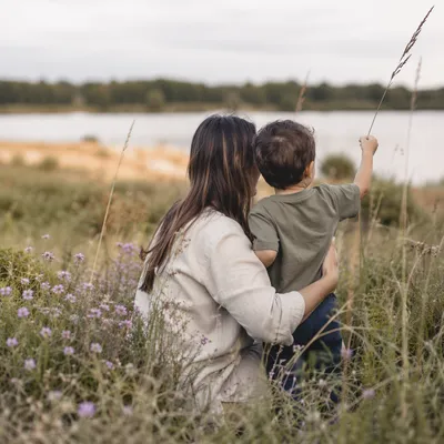 Mother and Son Meadow Bonding Portrait