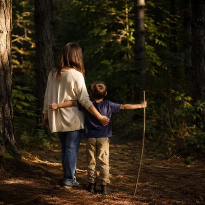 Mother and Son Forest Bonding Moment