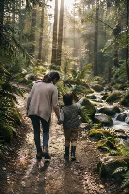 Mother and Son Forest Trail Bonding