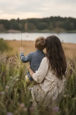 Mother and Son Quiet Meadow Embrace
