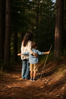 Mother and Son Forest Bonding Moment