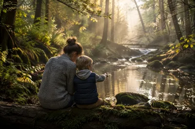 Mother and Son Woodland Morning Bond