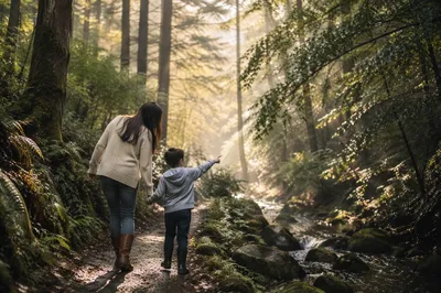 Mother and Son Forest Trail Bonding