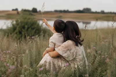 Mother and Son Meadow Bonding Moment