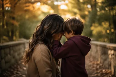 Mother and Son Autumn Park Bonding