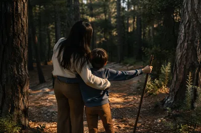 Mother and Son Forest Bonding Moment