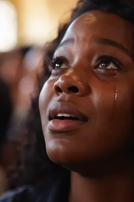 Tearful Close Up Portrait of Young Woman