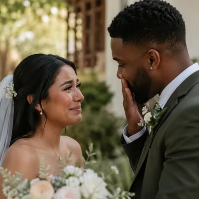 Emotional Newlywed First Look Close Up