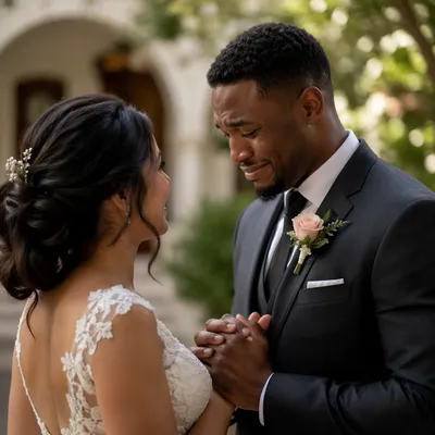 Emotional Newlywed First Look in Garden