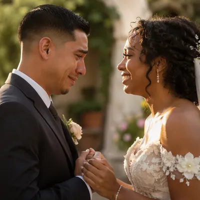 Emotional Newlyweds First Look in Garden