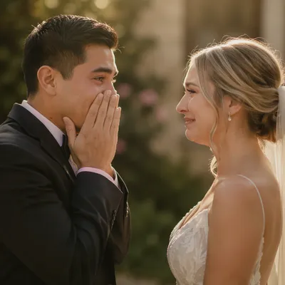 Emotional Newlyweds First Look Close Up