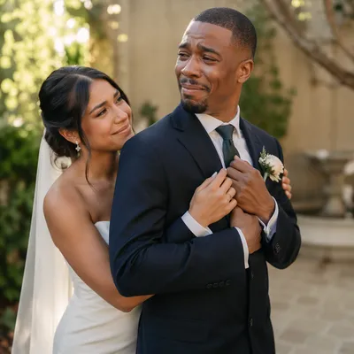 Emotional Newlyweds First Look in Garden