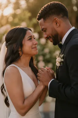 Emotional Newlyweds First Look in Garden