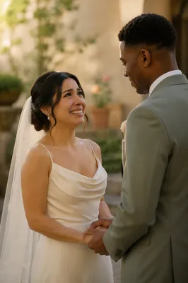 Emotional Newlyweds First Look in Garden