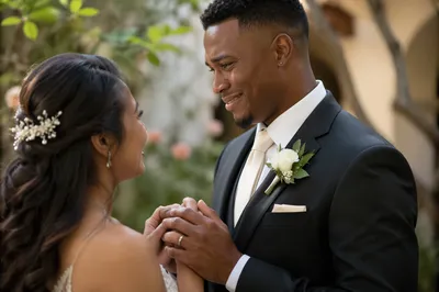 Emotional Newlywed First Look in Garden