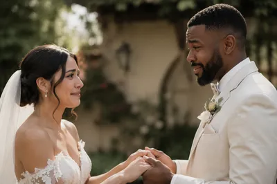 Emotional Newlywed First Look in Garden