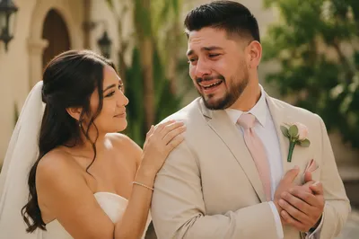 Emotional Newlyweds First Look Close Up