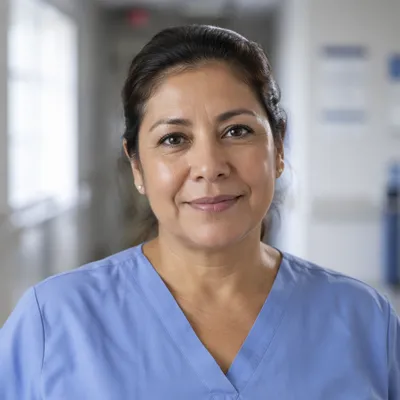 Compassionate Nurse Portrait in Hospital Corridor