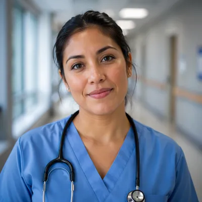 Compassionate Nurse in Soft Hospital Portrait