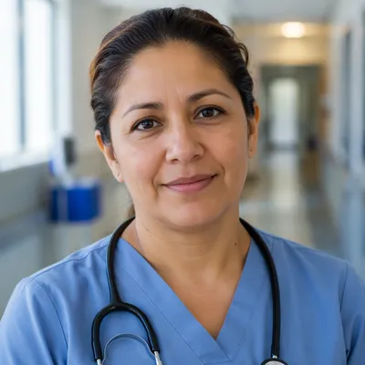 Compassionate Nurse Portrait in Hospital Corridor