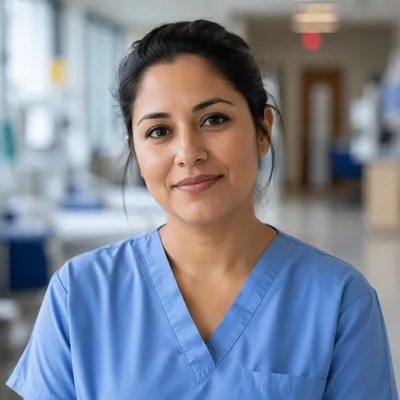 Compassionate Nurse Portrait in Hospital Corridor