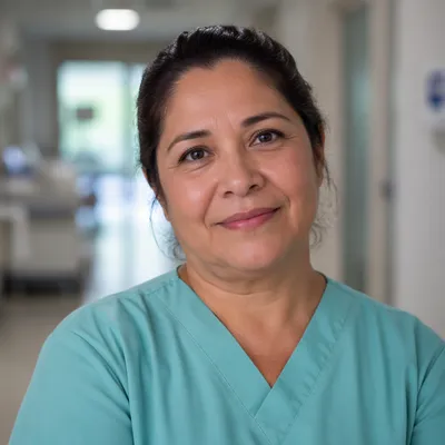 Compassionate Nurse Portrait in Hospital Corridor