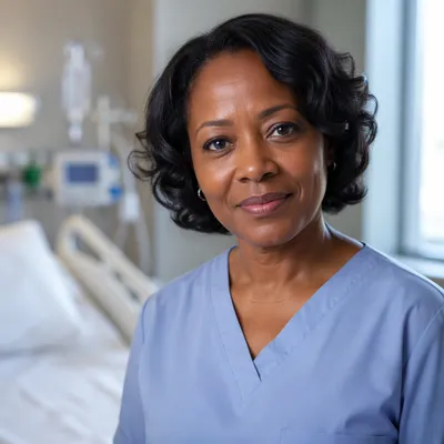 Compassionate Nurse in Softly Lit Hospital Room